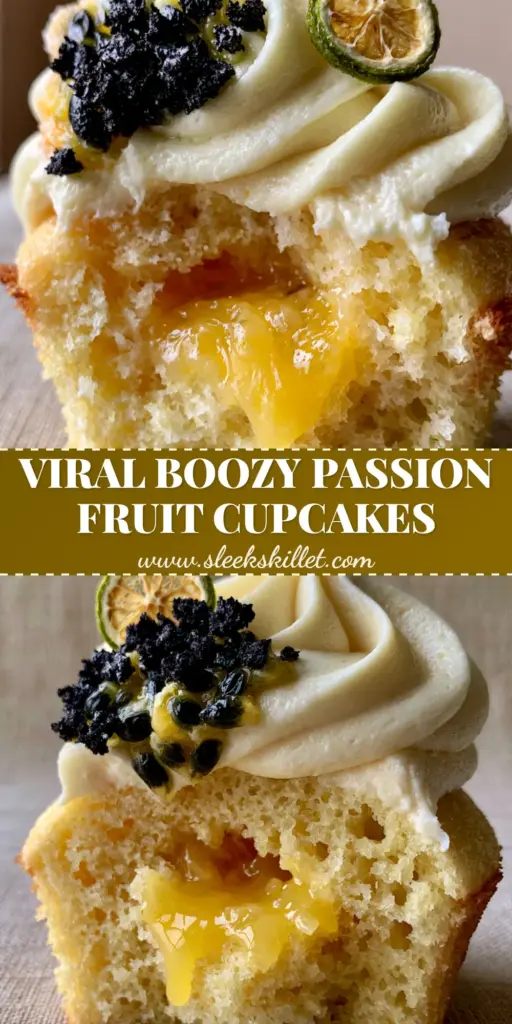 A stack of elegant Passion Fruit Martini Cupcakes with gold dust and lime garnishes on a linen background.