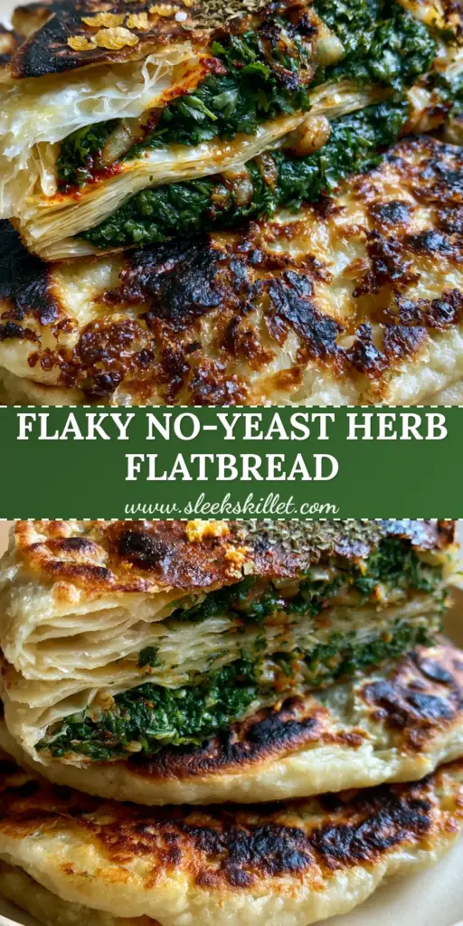 A stack of Moroccan herb-stuffed flatbread on a cream plate, showing flaky layers and golden charred spots. (moroccan herb-stuffed flatbread)