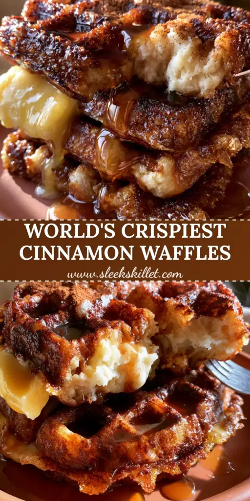 A thick stack of cinnamon brown sugar waffles with melted butter and maple syrup on a terracotta plate.