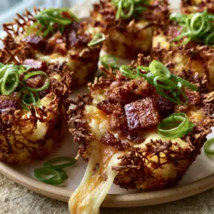 Close-up of golden-brown lacy edges on loaded hashbrown bites in a muffin tin. (loaded hashbrown bites)