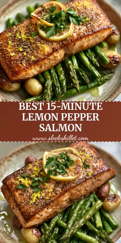 A close-up of a seared lemon pepper salmon fillet with a coarse pepper crust and lemon butter glaze in a white bowl.