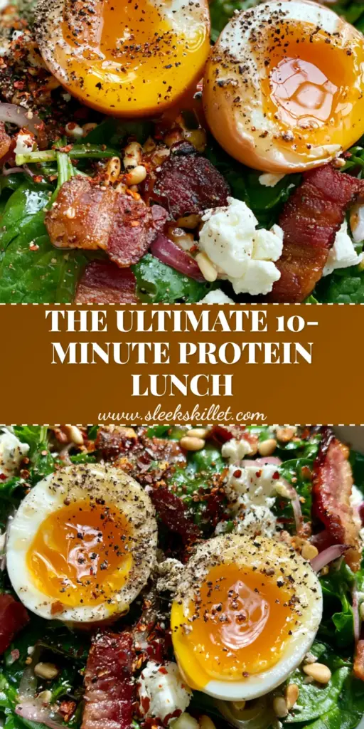 Spinach Salad with Eggs: The Ultimate 10-Minute Bistro Experience 4 A shallow white ceramic bowl containing a vibrant spinach salad with eggs, topped with runny jammy yolks, crispy bacon bits, and feta cheese. (spinach salad with eggs)