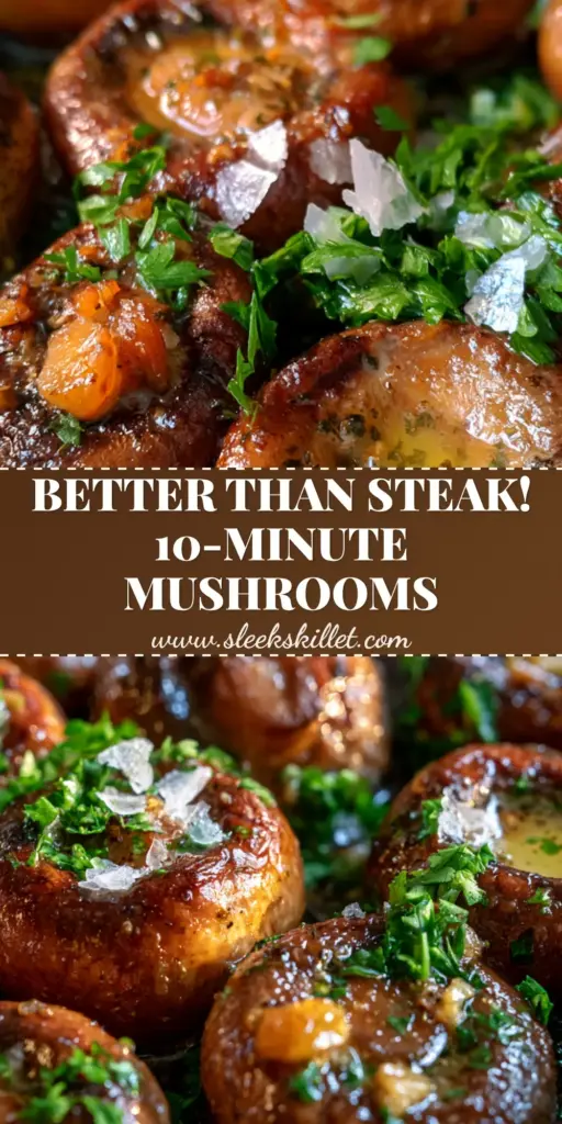 Winter Mushroom Recipes: Garlic Butter Seared Cremini Mushrooms 3 A close-up shot of seared cremini mushrooms in a cast iron skillet with garlic butter and parsley. (winter mushroom recipes)