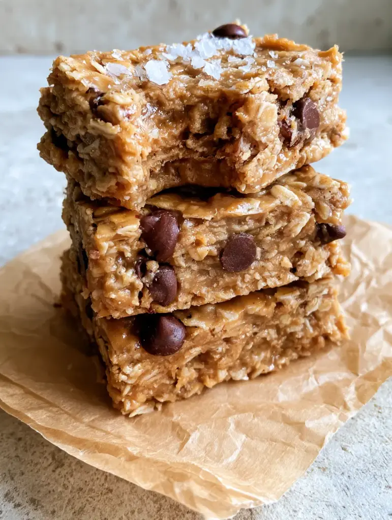 No Bake Granola Bars: The Ultimate Chewy, 5-Ingredient Meal Prep Snack 1 A stack of No Bake Granola Bars on a gray stone background with soft morning light.