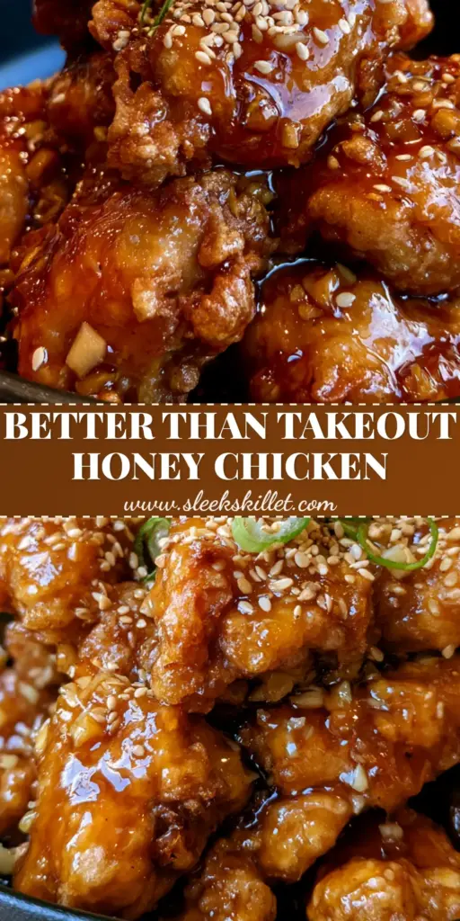Crispy Chinese Honey Chicken With A Thick Garlic Reduction Glaze 4 A heap of ultra-crispy chinese honey chicken in a matte black bowl with bubbling amber glaze and sesame seeds.