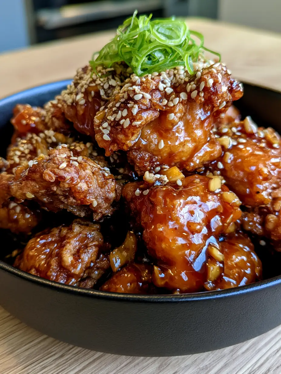Crispy Chinese Honey Chicken With A Thick Garlic Reduction Glaze 3 Close-up of crispy chinese honey chicken showing craggy golden edges and sticky sauce.