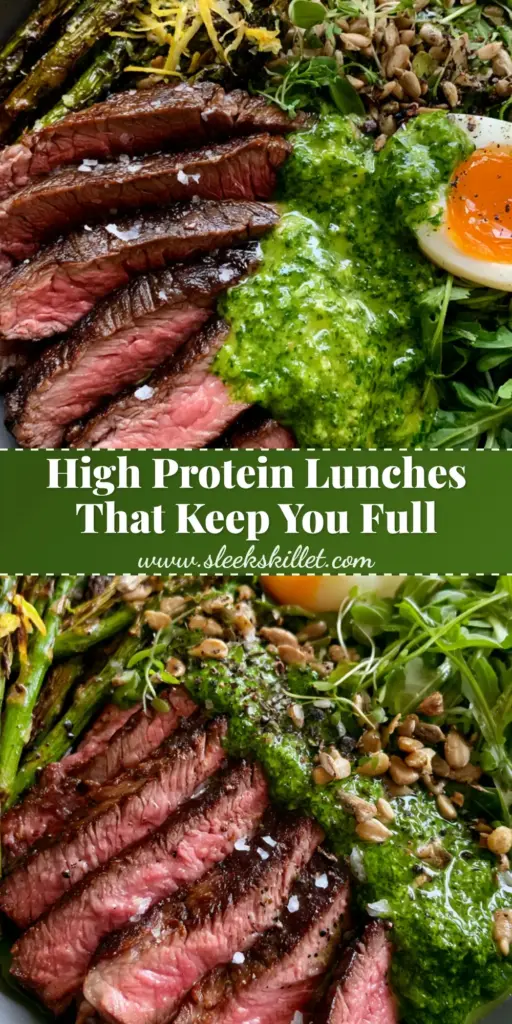 A vibrant high-protein low carb lunch recipe bowl with seared steak, charred asparagus, and a jammy egg. (low carb lunch recipes)