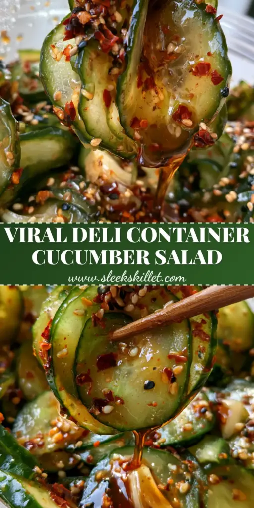 Viral Cucumber Salad: The Ultimate Deli Container Recipe for Crunchy Success 4 A handheld smartphone photo of a 32oz deli container filled with a viral cucumber salad featuring translucent cucumber rounds, soy-sesame dressing, and chili flakes.