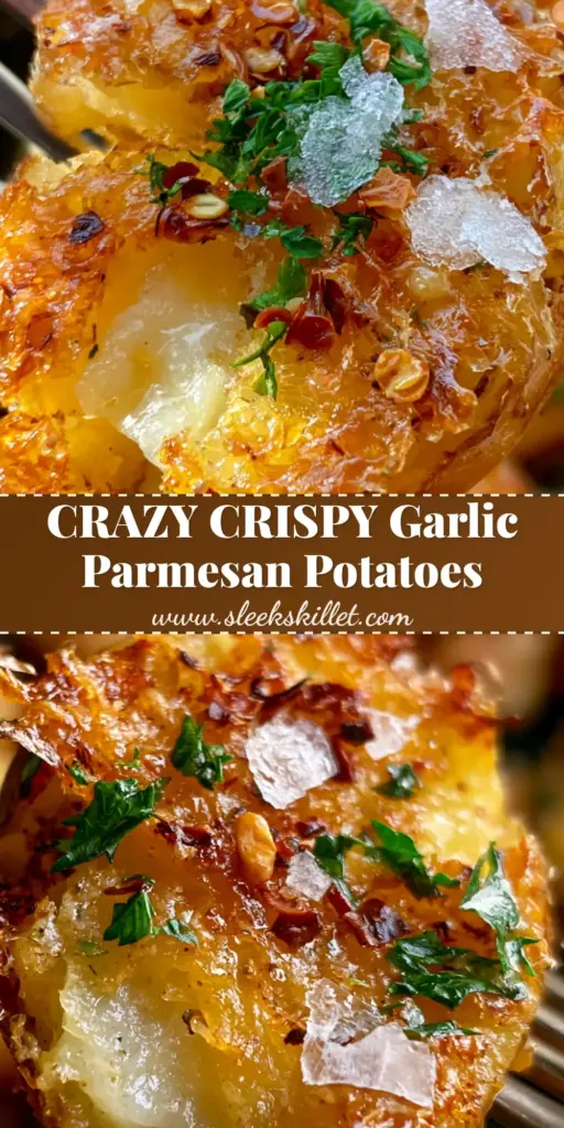 Potato Side Dishes: The Ultimate Crispy Garlic Parmesan Smashed Potatoes 4 A stack of crispy smashed gold potatoes with jagged edges and melted garlic butter in a cast iron skillet. (potato side dishes)