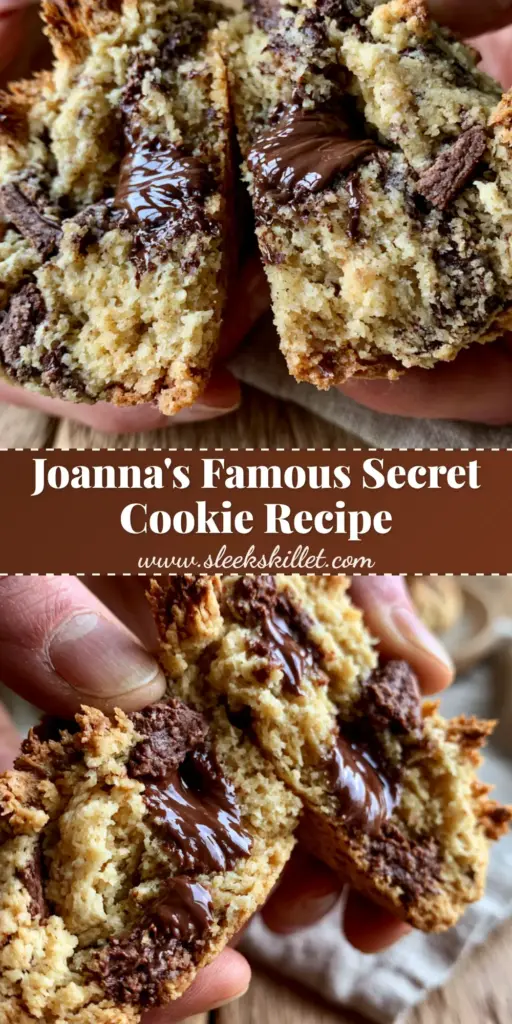 A thick, freshly-baked cookie being pulled apart to reveal glistening melted chocolate pools. (joanna gaines chocolate chip cookies)