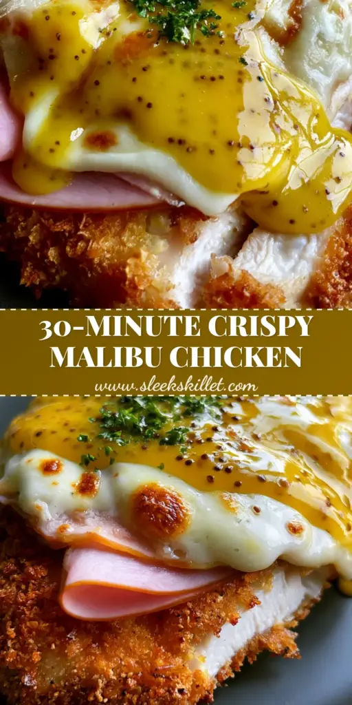 Crispy Malibu Chicken with Thick Honey Mustard and Toasted Swiss 4 A smartphone photo of a perfectly plated Crispy Malibu Chicken with melted Swiss cheese, folded ham, and honey mustard sauce on a charcoal plate. (crispy malibu chicken)