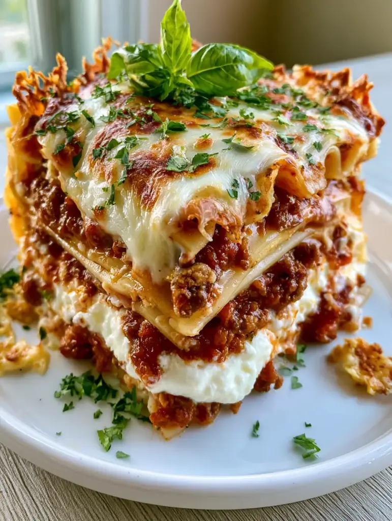 Best Homemade Lasagna with Thick Ricotta and Bubbly Mozzarella 2 Extreme macro photo of best homemade lasagna showing melted mozzarella bubbles and golden brown toasted spots.