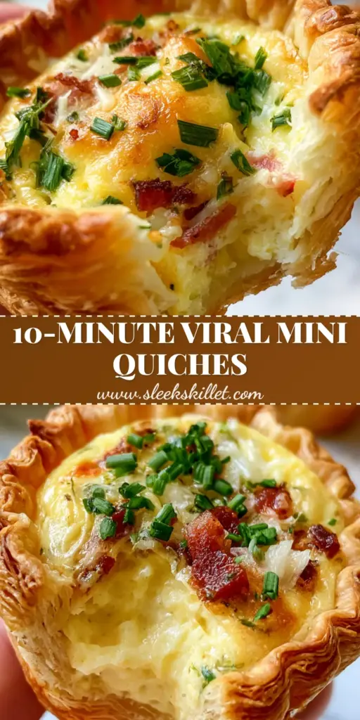 Mini Quiches with Flaky Puff Pastry and Crispy Smoked Bacon 3 A stack of golden-brown Mini Quiches with flaky puff pastry and melted white cheddar cheese on a marble surface.
