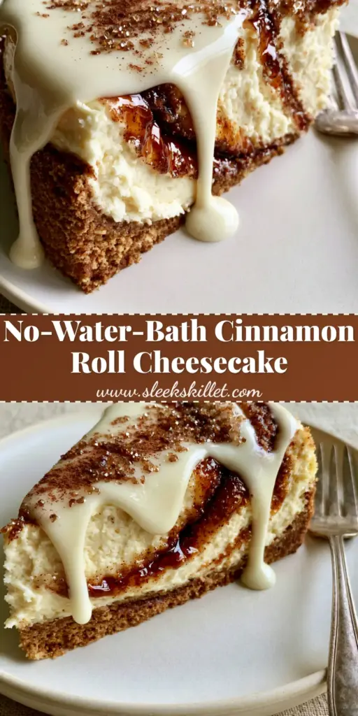 Cinnamon Bun Cheesecake: The Ultimate Creamy Swirl Recipe 4 A close-up shot of a slice of Cinnamon Bun Cheesecake with dark amber swirls and thick white glaze on a ceramic plate.