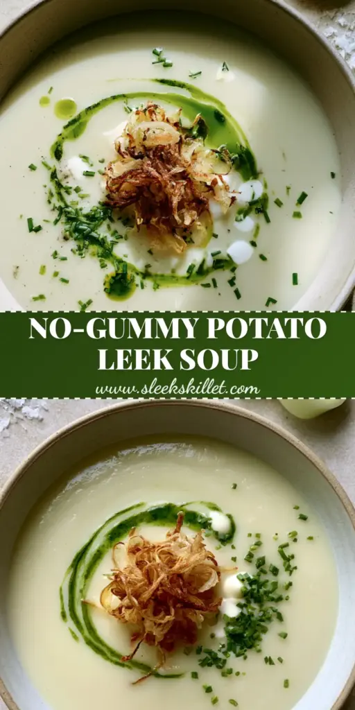 Potato Leek Soup Recipe: The Ultimate Ultra-Silky and Creamy Classic 4 A professional top-down shot of a pale ivory potato leek soup recipe in a matte ceramic bowl with crispy fried leek rings and herb oil.