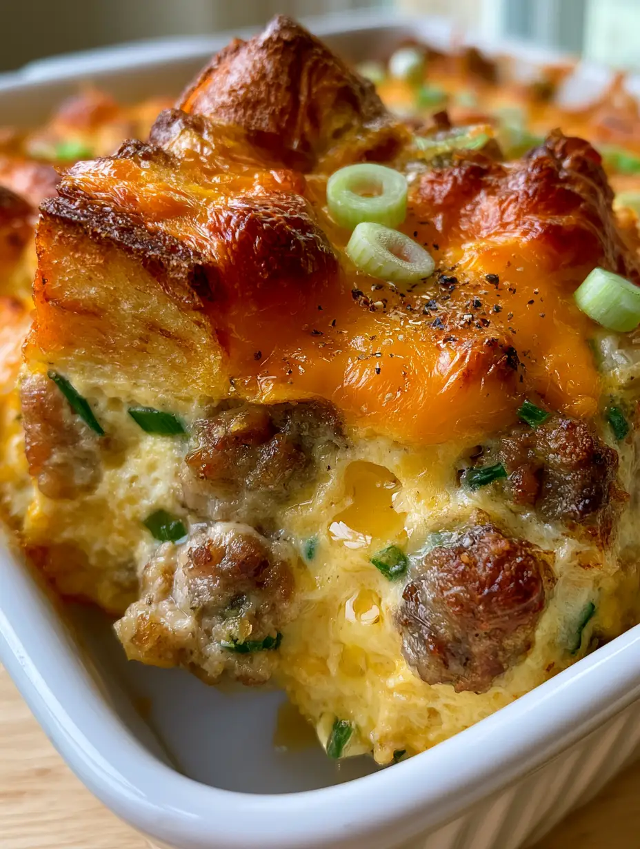 Paula Deen Breakfast Casserole: The Ultimate Buttery Southern Comfort 4 A thick square slice of Paula Deen Breakfast Casserole featuring toasted brioche cubes and a thick blanket of melted cheese.