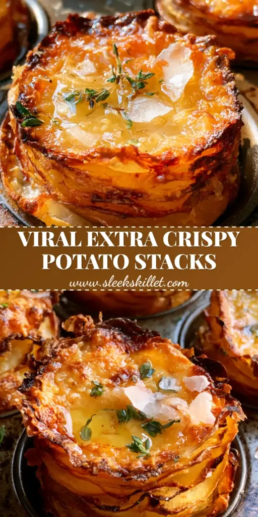 Potato Stacks with Crispy Garlic Butter and Toasted Parmesan 4 A close-up shot of crispy potato stacks in a muffin tin with charred ruffled edges and toasted parmesan crust.