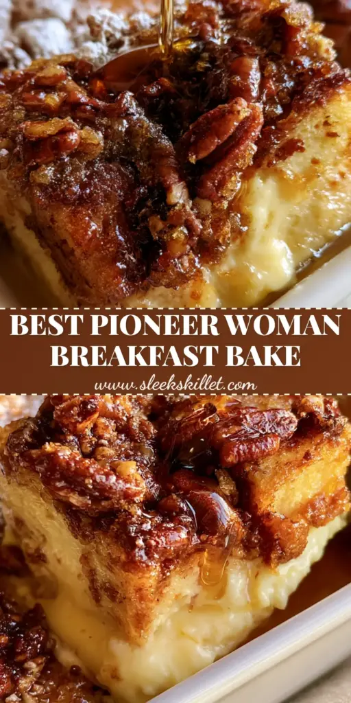Pioneer Woman French Toast Casserole with Pecan Praline Topping 3 A close-up shot of the Pioneer Woman French toast casserole in a white ceramic dish, featuring golden brioche cubes and a glistening pecan praline topping.