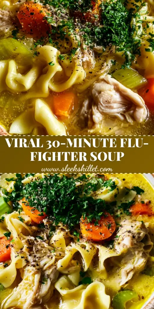 A top-down photo of a ceramic bowl of chicken noodle soup with golden broth, thick wavy egg noodles, moist chicken chunks, and fresh parsley. (chicken noodle soup)