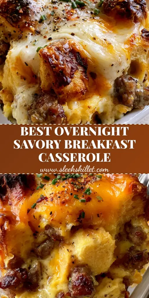 A thick square slice of sausage cheese strata with sourdough cubes and melted gruyere being lifted from a white baking dish.