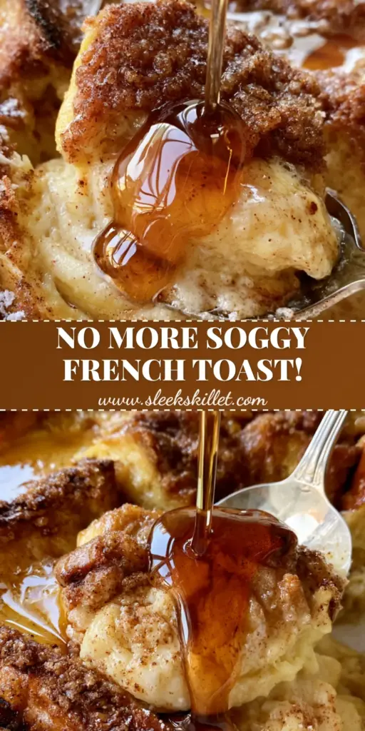Overnight French Toast Casserole with Buttery Brioche and Cinnamon Streusel 3 A close-up shot of a scooped portion of overnight French toast casserole revealing a steaming creamy egg custard center and a bubbling cinnamon streusel topping.