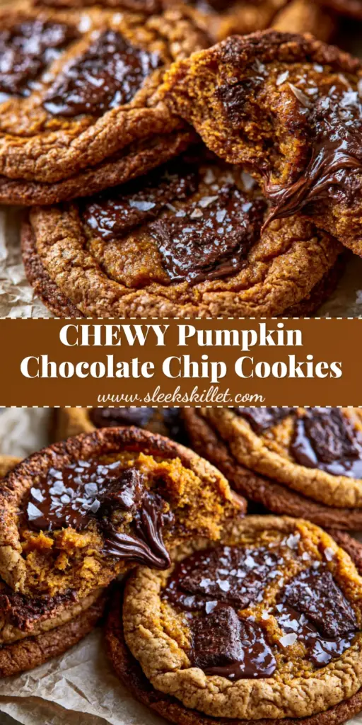 Pumpkin Chocolate Chip Cookies: The Ultimate Bakery-Style Chewy Recipe 4 A stack of bakery-style chewy pumpkin chocolate chip cookies with melted dark chocolate pools and flaky sea salt.