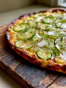 Close-up of the lacy cornmeal crust and blistered caramelized edges of a zucchini scarpaccia. (zucchini scarpaccia)