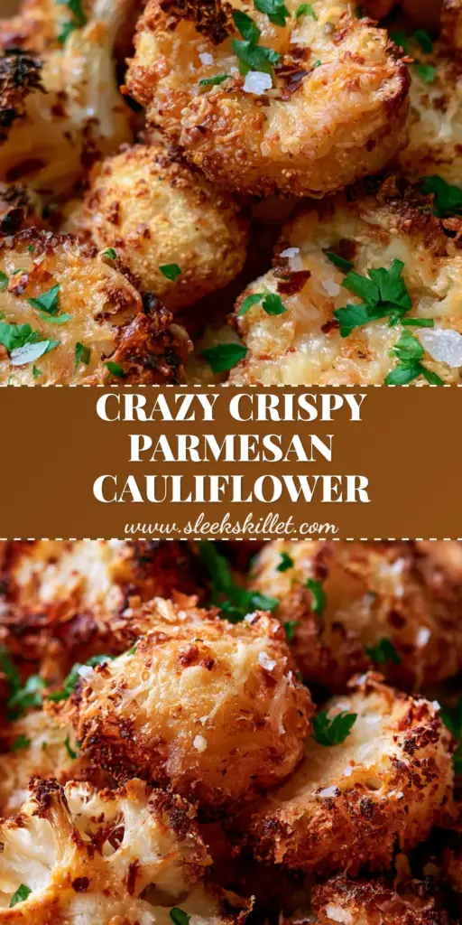 A close-up shot of crispy Parmesan Cauliflower Bites piled high in a rustic bowl, garnished with parsley and red pepper flakes.