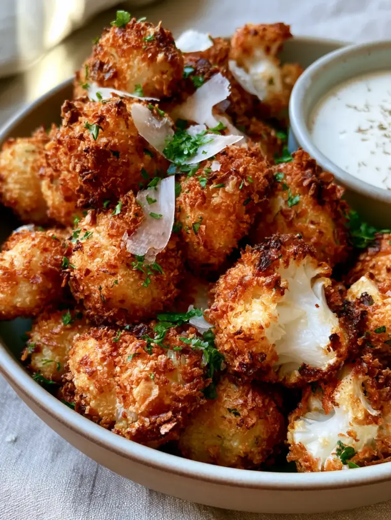 Air Fryer Cauliflower Bites recipe: The Ultimate Crispy Panko Snack 2 Extreme close-up of jagged golden-brown panko crust on an Air Fryer Cauliflower Bites recipe.