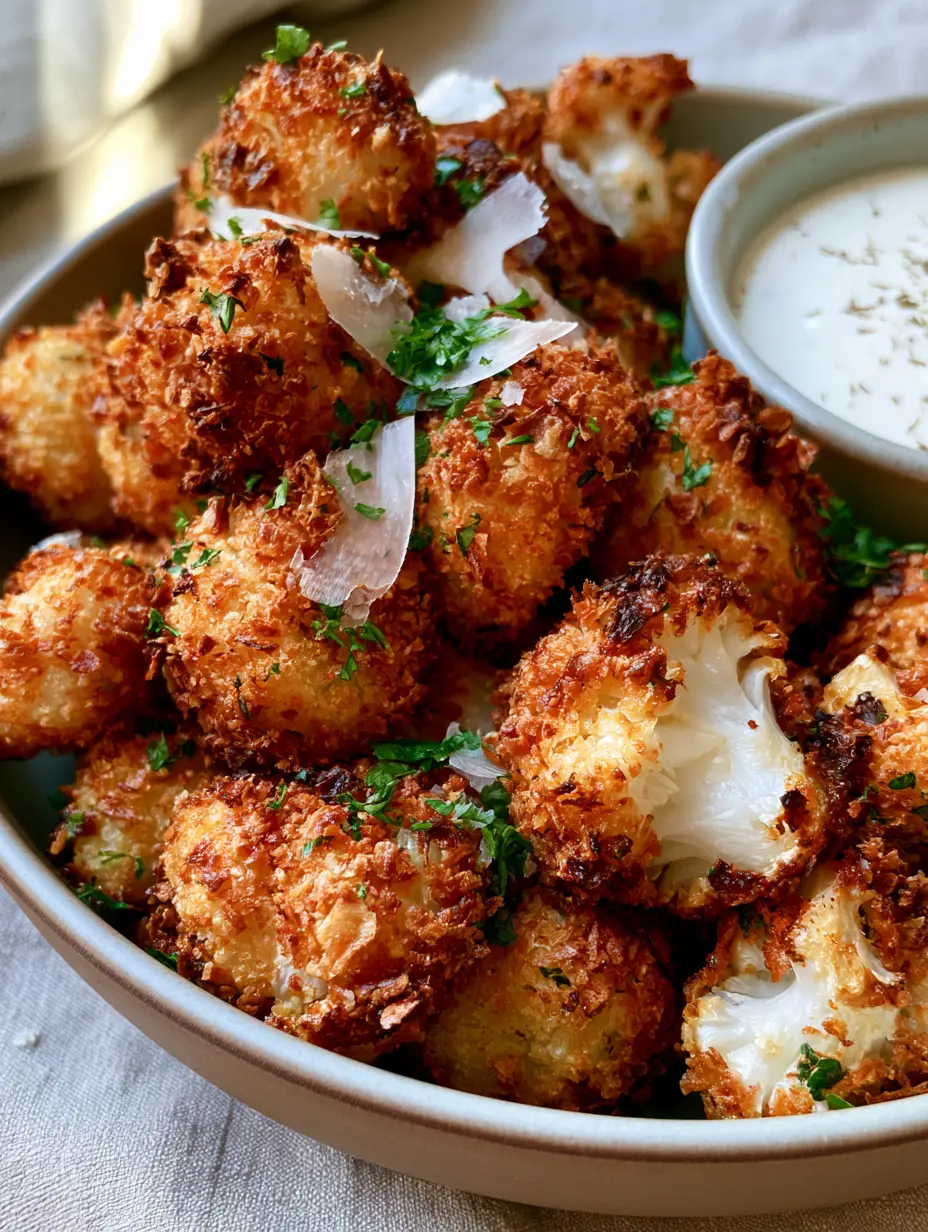 Air Fryer Cauliflower Bites recipe: The Ultimate Crispy Panko Snack 3 Extreme close-up of jagged golden-brown panko crust on an Air Fryer Cauliflower Bites recipe.
