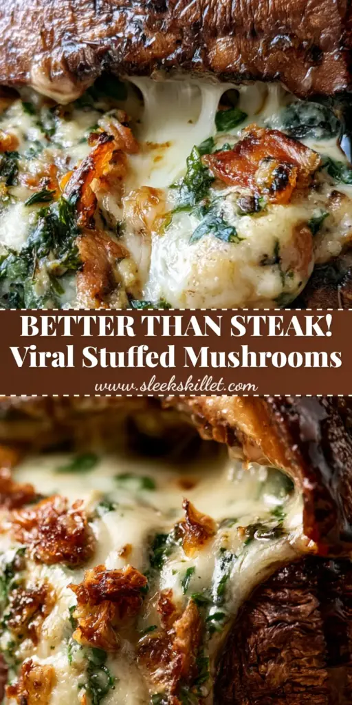Mushroom Dinner Recipes: The Ultimate Stuffed Roasted Portobello 3 A close-up of a roasted portobello mushroom stuffed with melted mozzarella and cream cheese, topped with garlic bits and balsamic glaze. (mushroom dinner recipes)